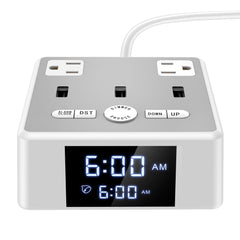 LED Alarm Clock with USB and Power Socket Outlet