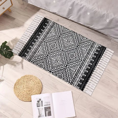 Black & White Bohemian Tassel Indoor Area Rug