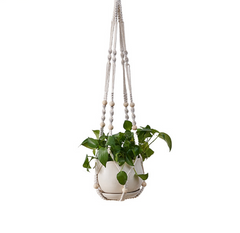 Hanging Plant Basket with Cotton Rope and Wood Beads