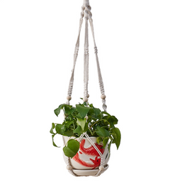 Hanging Plant Basket with Cotton Rope and Wood Beads