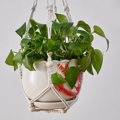 Hanging Plant Basket with Cotton Rope and Wood Beads
