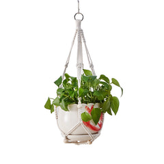 Hanging Plant Basket with Cotton Rope and Wood Beads