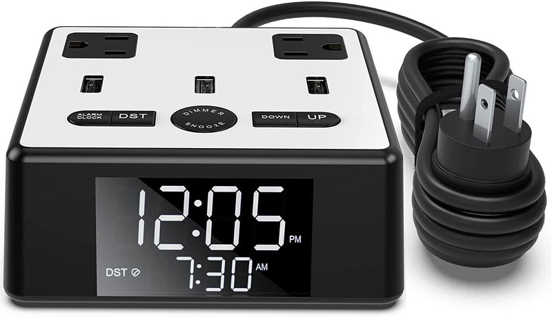 LED Alarm Clock with USB and Power Socket Outlet