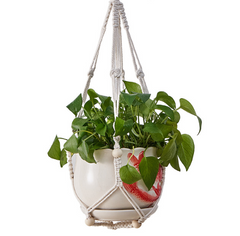 Hanging Plant Basket with Cotton Rope and Wood Beads