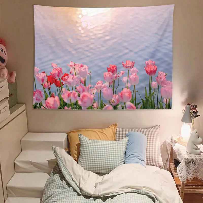 Tulip Bedroom Tapestry for Dorm Decor, Polyester Design